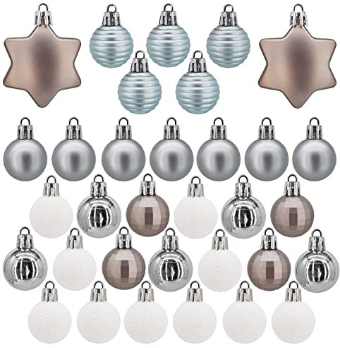 Weihnachtskugeln 33-teiliges Set Weihnachtsdeko - Christbaumkugeln - bruchsicher und stoßfest - Christbaumschmuck Ø 3cm Baumschmuck Weihnachten Deko - Silber/weiß/blau