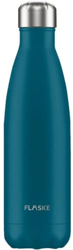 FLASKE Isolierte Edelstahl-Trinkflasche mit BPA-freiem Deckel – Auslaufsichere Doppelwand-Isolierung – 24h Kalt & 12h Heiß (Water, 500 ml)