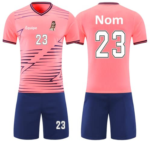 HDSD Maillot de Foot Enfant Personnalisé Maillot Football Adulte Personnalisable Personnalisez le logo de votre équipe de numéro de nom Rose