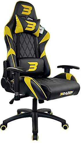 BraZen Venom Ergonomic PC Office Computer Adult Gaming Chair for Adults PC Office Computer Adult Gaming Chair Gamers Chairs for Adults Video Game Chairs Gamer Ergonomic - Yellow