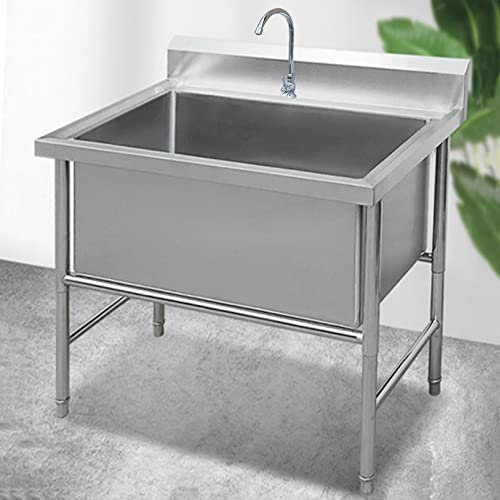 Lavello da Cucina, Esterno Lavandino in Acciaio Inox 1 vasca Ristoranti da Lavello Commerciale con Rubinetto Girevole for Lavanderia,Garage,ristoranti,bagni,Magazzini,camper,taglia vasca 65x42x40 cm