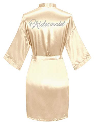 Teemie Damen Satin Kimono Bademantel Morgenmantel Braut Brautjungfern Robe Kurz Sexy Nachtwäsche Leicht Pajama Nachthemd Hochzeit Party Sommer