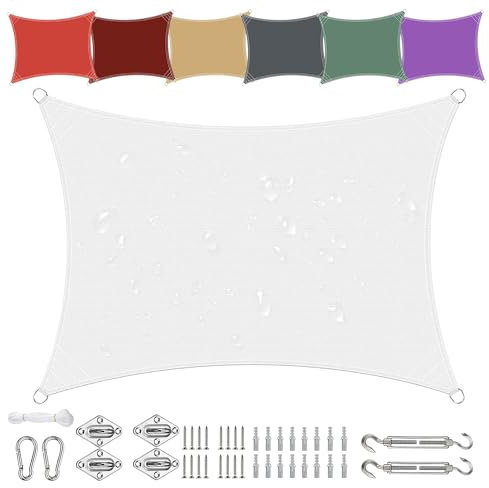 Sichtschutz Sonnensegel Wasserdicht Quadrat 4.5x4.5m aus PES-Polyester 95% UV-Schutz Witterungsbeständig Reißfest in Vielen Größen und Farben mit Befestigungsset für Terrasse Garten Balkon-Weiß