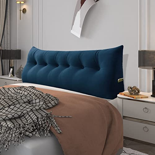 BNCKTRD Kopfende Großes Rückenkissen Bequemes Lesekissen und Rückenteil im Bett Rückenlehne Kopfkissen Langes XXL Kissen für Sofa, Couch, Wandkissen Polster Samt Dunkel Blau 180cm