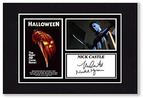 A4 Mounted Signed Nick Castle - Michael Myers - Halloween Photo Montage - With Pre Printed Autograph - Ready To Be Framed - Artwork, Wall Art Memorabilia
