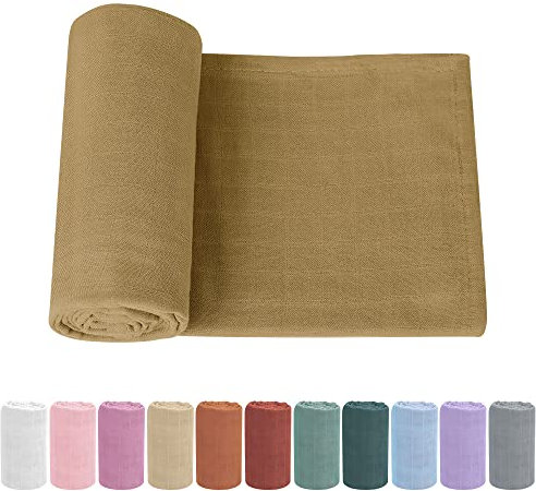 Knirose Pucktuch Baby Musselin Babydecke Swaddle 120x120cm Puckdecke Mulltücher, Bambus Baumwolle Baby Pucktücher Decke für Neugeborene Junge und Mädchen (Hellgelb)