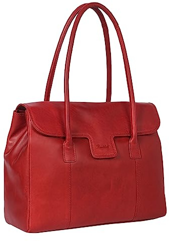 Benthill Damen Handtasche Echt-Leder - Umhängetasche aus weichem hochwertigem Echtleder - Vintage Fashion Bag Beutel - Shopper - Schultertasche, Farbe:Rot