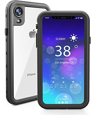 QIWEIQING for iPhone XR 6.1 Waterproof Case, IP68 Waterproof Dustproof Shockproof Cases with Screen Protector Full Body Protective Front and Back Cover for iPhone XR 6.1.Black FSK