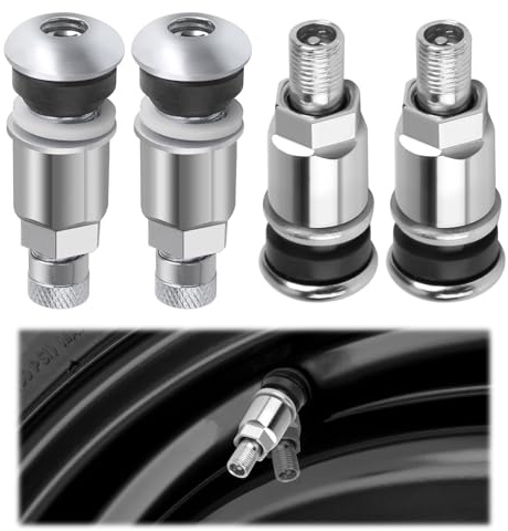 Metallventile für Alufelgen, 4 Stk Stahlventile Universal Ventilloch 11,3 mm Felgenventile Leicht Legierung Schraubventile Anthrazit mit Gummidichtung Zubehör für Rad Reifen Motorrad Fahrrad Silber