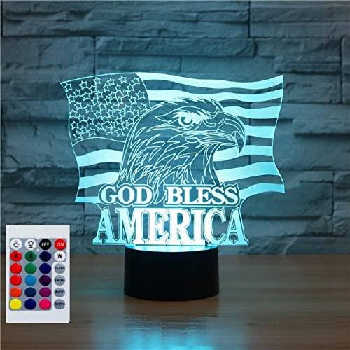 SUPERHONGJIHAO Nachtlicht für Kinder, 3D-amerikanische Flagge, LED-Lampe mit Fernbedienung, 16 Farbwechsel, Weihnachts-Geburtstagsgeschenk für Kinder