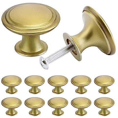 TsunNee 12PCS Vintage Cabinet Knobs, Chic Drawer Knobs, Antique Brass Kitchen Cupboard Handles, 30mm Round Furniture Door Knobs