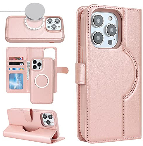 Cavor iPhone 13 Pro Max/12 Pro Max Case Magsafe With Card Holders,Flip Leather Wallet Case,[Detachable 2 in 1][Magnetic Closure],Phone Case for iPhone 13 Pro Max/12 Pro Max - Rose Gold