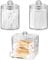 Annhua 3 Packs Cotton Bud Holder 10 Oz Plastic Bathroom Jars with Lid, Makeup Storage Cotton Pad Dispenser with U-shaped Opening for Cosmetics, Swabs, Dental Picks, and Hair Clips - Clear