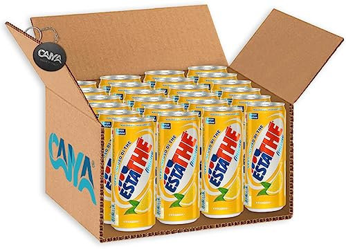 24X Estathe al Gusto di Limone con Vero Infuso di Foglie di Thè Lattina 330ml [CAIYA® BOX da 24 Lattine]