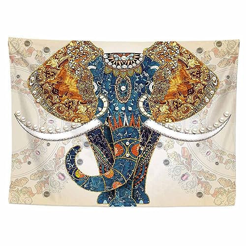 SHTGOI Wandteppich Blauer Front Elefant Tapisserie Indischer Stil Wandbehang Vintage Wanddeko zum Aufhängen Decke HD-Muster Bohemian Wandtuch Tischdecke für Schlafzimmer Wohnzimmer 150 * 100cm 1#