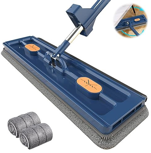 E-ALLDIR Mocio Piatto Grande Nuovo Stile,360° per Piastrelle Raschiante Disidratante Autonomo,137cm con Manico Lungo in Acciaio Inossidabile,Mocio Professionale in Microfibra, Piatto Lavapavimenti