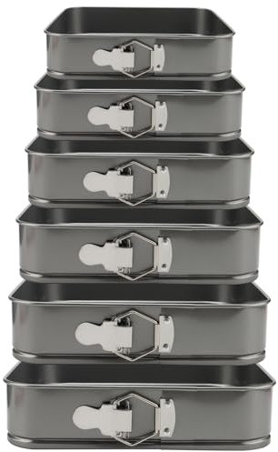 ZOENHOU 6 Pieces Cake Tin Set, 7 8 8.5 9 10 11 Non-Stick Springform Bakeware Tin Set Leakproof Square Baking Cake Mold Cheesecake Pan Tray Set, Removable Bottom