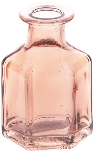 Vase en verre - 6 x 9 cm - Hexagonal - Décoration de table pour table de mariage, d'anniversaire, vintage - Vieux rose