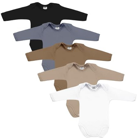 MEA BABY Unisex Baby Langarm Body aus 100% Baumwolle im 5er Pack, Baby Body mit Aufdruck für Mädchen und Jungen (80, Jungen 3)