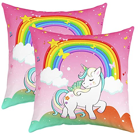 Set mit 2 Kissenbezügen in Einhorn-Form für Mädchen, Kissenbezug in Form eines Einhorns, Regenbogen, Kissenbezug in Form von Galaxie und Sternen, dekorativer Kissenhülle, 50 x 50 cm