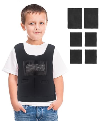 Gewichtsweste für Kinder mit sensorischen Problemen, beruhigende gewichtete Kompressionsweste für Kinder – inklusive 6 abnehmbaren Gewichten, Schwarz, Small