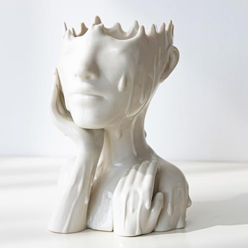 COTYNI Pots de Fleurs en Forme de tête de Visage pour Plantes Grasses d'intérieur et d'extérieur, Pots de Fleurs bohème avec Trou de Drainage, Pots en céramique Blanche pour Plantes, Grands Pots de