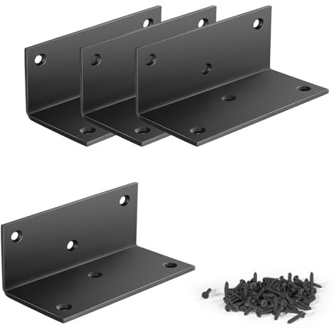 4 PCS Iron 4 Inch L Right Angle Bracket with Screws, 4 x 2 x 2 Metal Joint Bracket 90 Degree Corner Brace for Wood Bookshelf Furniture Cabinet, Thickness 3 mm Heavy Duty Black Brackets