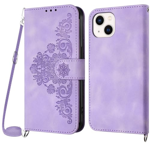 NETANY Funda para iPhone 13 Mini con Cuerda, Flip Billetera Funda Tapa Libro PU Cuero con Ajustable Cordón,【2 Ranuras】【Hebilla Magnética】,Funda para iPhone 13 Mini (5,4 Pulgadas)(Morado)