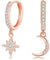 Loutade Sterling Silver Moon Star Dangle Hoop Earrings, Rose Gold Hoop Earrings with Moon Star Dangling
