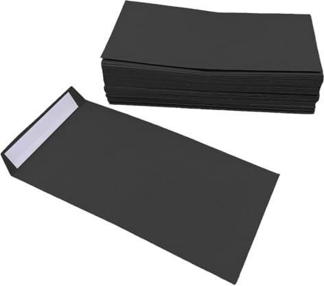 XINGSUI 60 Stück Briefumschläge, Mini Umschläge, Schwarz, für zu Hause,Büro | Papier, 7，5 × 16 cm, doppelseitig klebender Verschluss, zum Selbergestalten, ohne Karte, zum Versenden von Karten, Briefen