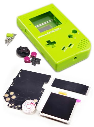 DIY GB IPS Display & Lautsprecher Mod Kit + extra Gehäuse Ersatz für Gameboy Classic Fat Game Console, Custom Dot by Dot High Refresh Rate LCD Screen Module + Apple-Green Shells