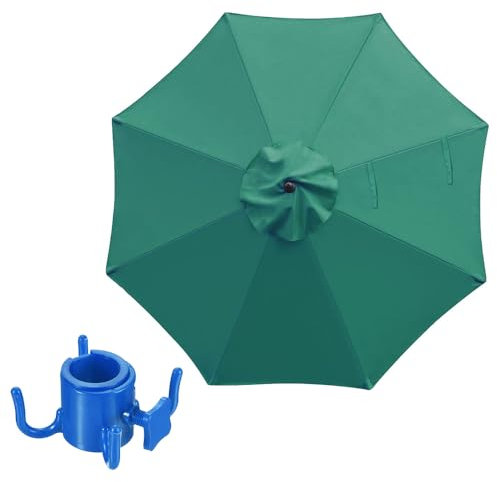 Kocusu Ombrelloni grandi verde senza supporto, 300 cm per 8 costole, ombrellone da giardino, protezione UV 40 +, ombrellone da 300 cm, impermeabile con 2 cinghie e ganci per terrazza, giardino, verde,