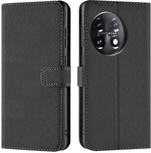 Verco Handyhülle für OnePlus 11 Hülle, Bookcase Tasche Flipcover für OnePlus 11 5G Case [Kartenfächer/Aufstellfunktion], Schwarz