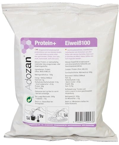 Adozan Eiweiß 100 | 99% Whey Isolate/Rind Protein Pulver auf 100g | Neutral, Ohne Zucker & Fett | Leicht Löslich, Geschmacksneutral Eiweißpulver für Diät, Bariatrische Ernährung & Regeneration | 300g