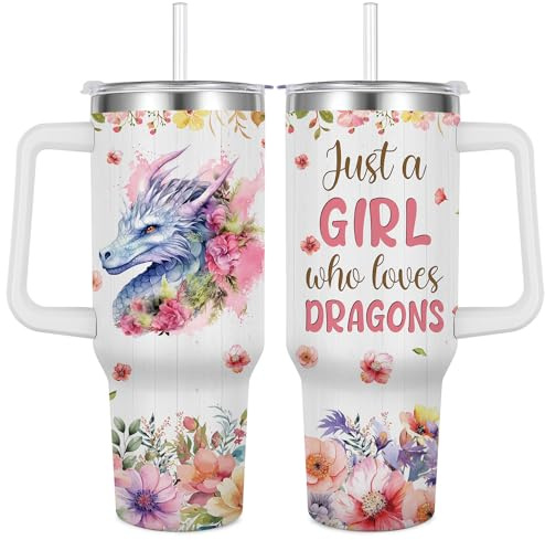 Caiibaoob Dragon Gift for Dragon Lover,40oz Dragon Tumbler with Handle Insulated Stainless Steel Travel Mug (Dragon)