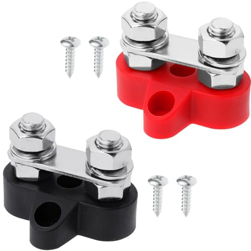 Funglam Dual Anschlussbolzen M6 2 Stück Anschlussbolzen Batterieklemmenblöcke 12V-48V Stromverteilungs-Klemmblock DC Sammelschiene Busbar für Wohnmobil LKW Camper Boot