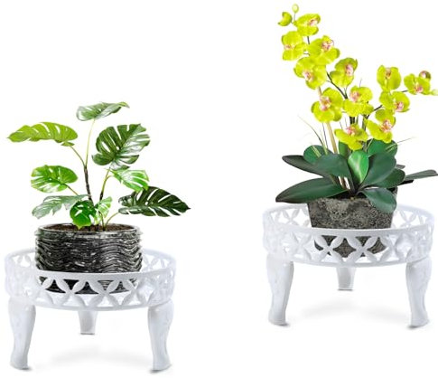 Santentre 2er Set Pflanzenständer, Anti-Rost Blumenständer für Draußen Innen, Blumenhocker Metall Blumentreppe Outdoor, Rund Pflanzhocker Blumenregal Balkon Fensterbank Gartenregal Dekoständer weiß