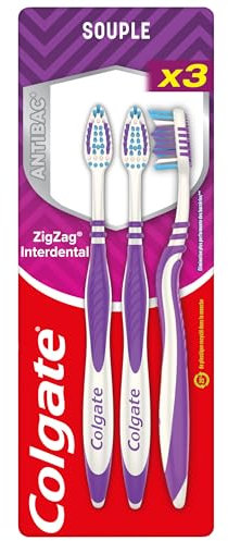 COLGATE - Brosses à dents ZigZag Souple - nettoyage en profondeur des espaces interdentaires - lot de 3 brosses