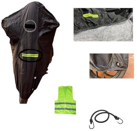 KOMPATIBEL MIT Suzuki LS 650 P Savage MOTORRADABDECKUNG MIT Loch FÜR DIE 4-cm-Kette WASSERDICHTER SCHWARZER Fleece-HÜLLE MIT Fluo-Streifen GRÖSSE XL 246X105X127CM