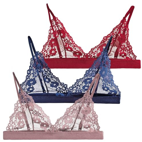 Reggiseno da donna 3 pezzi da donna in pizzo Hollow Out reggiseno da donna sexy in pizzo trasparente reggiseno senza ferretto triangolo coppa senza ferretto reggiseno push up sexy balconette sexy