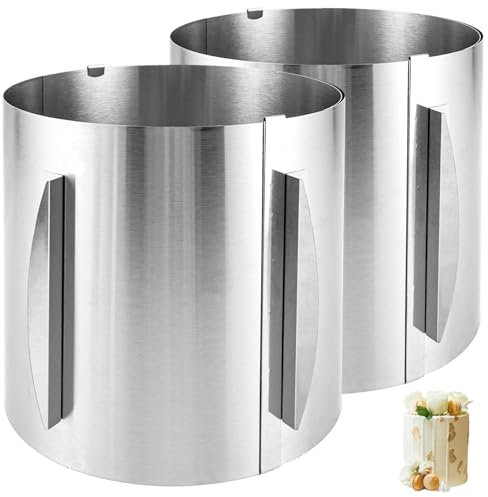 Oungy Lot de 2 cercles à gâteau de 20 cm de haut - Réglable de 16 à 30 cm - En acier inoxydable - Avec échelle gravée et clips de fixation pour superposer ou remplir des gâteaux