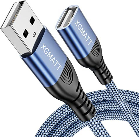 XGMATT Câble d'extension USB 10 m, câble d'extension USB 2.0 A mâle vers A femelle avec connecteurs élégants en aluminium, gaine en nylon pour lecteur de carte, clavier, imprimante, PS VR, appareil