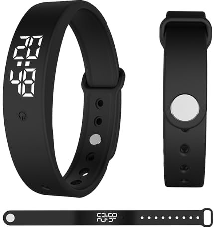 Funmo Vibrationsalarm Erinnerung Uhr, Silent Vibrating Alarm Uhr, persönliche Alarme oder Pille Erinnerungen pro Tag mit Timer und 6 täglichen Alarmen, für Kinder und Erwachsene (Schwarz)