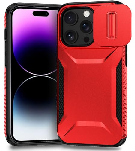Yerebel Custodia per iPhone 14 Pro con copriobiettivo scorrevole, Resistente agli urti militare antiscivolo robusto di alta qualità cover per iPhone 14 Pro Rosso