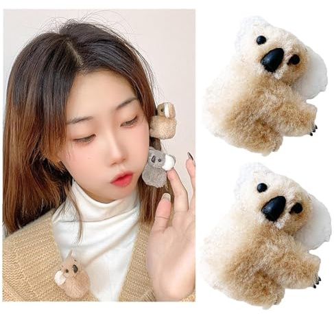 2 pinzas de pelo de koala de felpa, pinzas para el pelo de oso koala, pinzas para el pelo de animales de peluche, pinzas irregulares para el pelo, accesorios para el cabello para mujeres y niñas