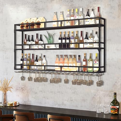 Porte Bouteille Mural,Étagère À Vin Murale En Métal,Range Bouteille,Porte-bouteilles Et Porte-verres Polyvalents,Casier À Bouteilles Pour Rangement Bar Et Décoration Intérieure Des Amateurs De Vin(Bla