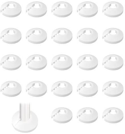 24PCS Radiator Pipe Covers White, Durable Plastic Radiator Pipe Collars, Lightweight Radiator Cover White, for 15 mm Diameter Pipe Wall Tube Decoration and Easy Installation