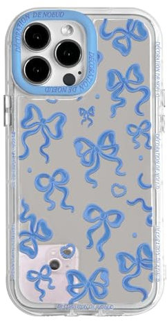 NITITOP Compatible with iPhone 12 Pro Max Case Cute Mirror Bow Love Heart Pattern for Women Girls Ribbon Design Shockproof Silver Protective Phone Cover - Blue Bow