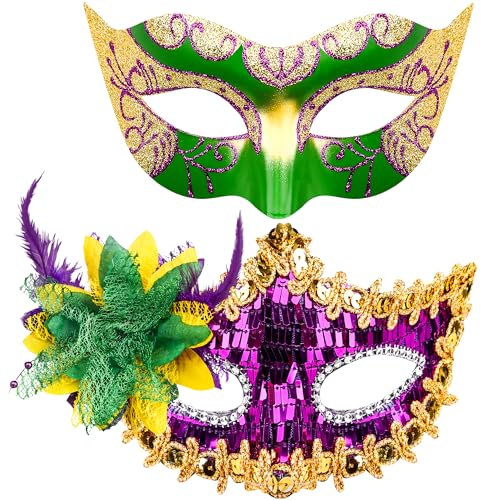 SIQUK 2 Stück Venezianische Masken - Paar Masquerade Maskerade für Damen Herren - Halloween Karneval Party Kostüm