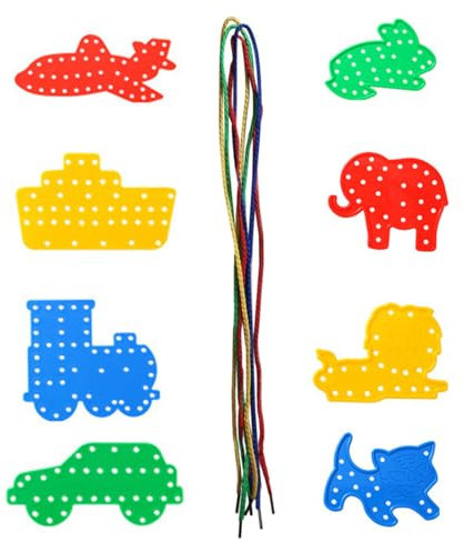 Siliget 8 PCS Threading Toys, Toddler Activities, Transportation and Animal Shapes Lacing Cards with Lines, Early Learning Game Toys for 3+ Years Old Boy or Girl